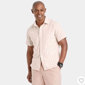 Printed Short Sleeve Woven Button-Down Shirt-Off-White/Stripe-Small